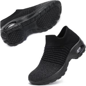 imageSTQ Walking Shoes Women Slip on Sneakers Non Slip Work AirCushion Arch Support Tennis Plantar Fasciitis Orthopedic Breathable Mesh Comfortable Ladies NursingBlack Mix