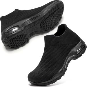 imageSTQ Walking Shoes Women Slip on Sneakers Non Slip Work AirCushion Arch Support Tennis Plantar Fasciitis Orthopedic Breathable Mesh Comfortable Ladies NursingNew Black