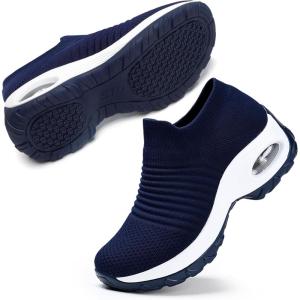 imageSTQ Walking Shoes Women Slip on Sneakers Non Slip Work AirCushion Arch Support Tennis Plantar Fasciitis Orthopedic Breathable Mesh Comfortable Ladies NursingNavy