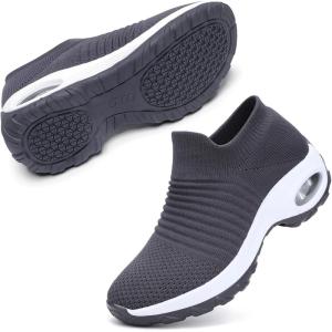 imageSTQ Walking Shoes Women Slip on Sneakers Non Slip Work AirCushion Arch Support Tennis Plantar Fasciitis Orthopedic Breathable Mesh Comfortable Ladies NursingDark Grey