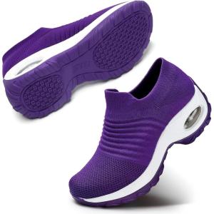 imageSTQ Walking Shoes Women Slip on Sneakers Non Slip Work AirCushion Arch Support Tennis Plantar Fasciitis Orthopedic Breathable Mesh Comfortable Ladies NursingPurple