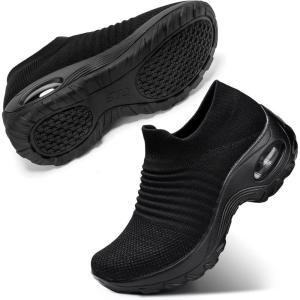 imageSTQ Walking Shoes Women Slip on Sneakers Non Slip Work AirCushion Arch Support Tennis Plantar Fasciitis Orthopedic Breathable Mesh Comfortable Ladies NursingAll Black