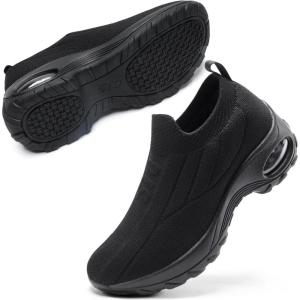 imageSTQ Walking Shoes Women Slip on Sneakers Non Slip Work AirCushion Arch Support Tennis Plantar Fasciitis Orthopedic Breathable Mesh Comfortable Ladies NursingPure Black