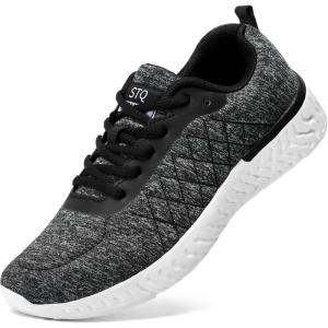 imageSTQ Walking Shoes for Women Lace Up Lightweight Tennis ShoesDark GreyWhite