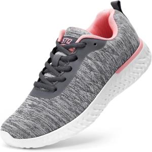 imageSTQ Walking Shoes for Women Lace Up Lightweight Tennis ShoesGrey Pink