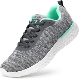 imageSTQ Walking Shoes for Women Lace Up Lightweight Tennis ShoesGreyGreen