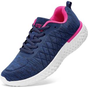 imageSTQ Walking Shoes for Women Lace Up Lightweight Tennis ShoesNavy BlueRose