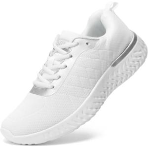 imageSTQ Walking Shoes for Women Lace Up Lightweight Tennis ShoesWhiteSilver