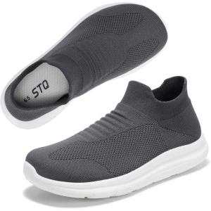 imageSTQ Wide Toe Box Walking Shoes Women  Sock Orthopedic Slip On Shoe NonSlip Comfort Mesh Diabetic Sneakers for Plantar Fasciitis Relief BunionsDark Grey