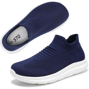 imageSTQ Wide Toe Box Walking Shoes Women  Sock Orthopedic Slip On Shoe NonSlip Comfort Mesh Diabetic Sneakers for Plantar Fasciitis Relief BunionsNavy