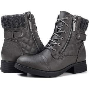 imageSTQ Womens Combat Boots Lace up Ankle BootiesGrey