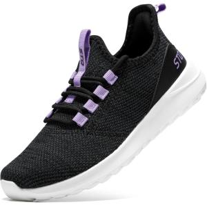 imageSTQ Womens Slip On Sneakers Tennis Walking Orthopedic Shoes Breathable Athletic Gym Workout Cross Training SneakersBlack Purple