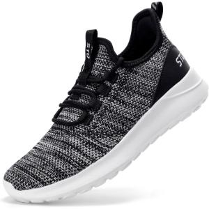 imageSTQ Womens Slip On Sneakers Tennis Walking Orthopedic Shoes Breathable Athletic Gym Workout Cross Training SneakersBlack White