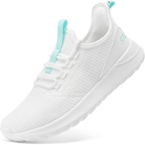 imageSTQ Womens Slip On Sneakers Tennis Walking Orthopedic Shoes Breathable Athletic Gym Workout Cross Training SneakersWhite Teal