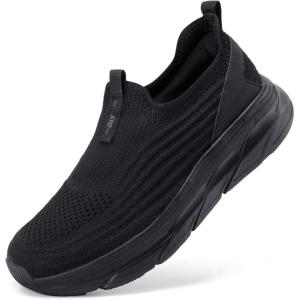 imageSTQ Womens Slip on Sneakers Wide Toe Box Walking Tennis Shoes Cushion Sole Comfortable Orthopedic Arch Support Breathable Plantar Fasciitis NonSlip Athletic Gym Workout ShoeAll Black
