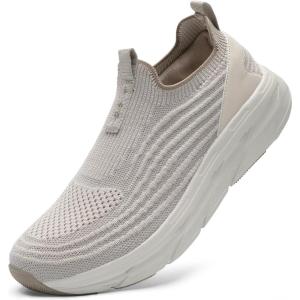 imageSTQ Womens Slip on Sneakers Wide Toe Box Walking Tennis Shoes Cushion Sole Comfortable Orthopedic Arch Support Breathable Plantar Fasciitis NonSlip Athletic Gym Workout ShoeTaupe