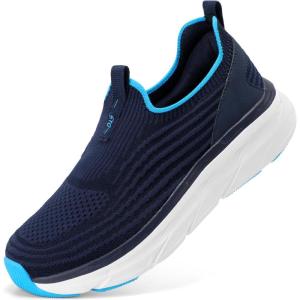 imageSTQ Womens Slip on Sneakers Wide Toe Box Walking Tennis Shoes Cushion Sole Comfortable Orthopedic Arch Support Breathable Plantar Fasciitis NonSlip Athletic Gym Workout ShoeNavy