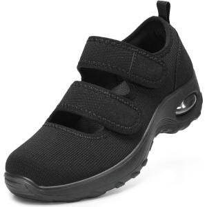 imageSTQ Womens Walking Shoes Non Slip Orthopedic Shoes Adjustable Diabetic Shoes Comfort Mary Jane ShoeAll Black