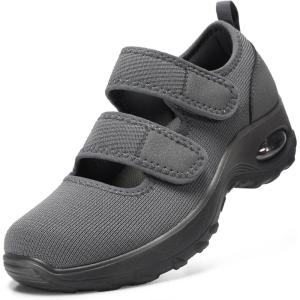 imageSTQ Womens Walking Shoes Non Slip Orthopedic Shoes Adjustable Diabetic Shoes Comfort Mary Jane ShoeDark Grey