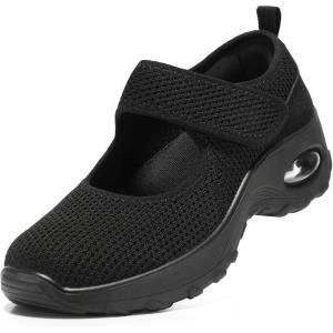 imageSTQ Womens Walking Shoes Non Slip Orthopedic Shoes Adjustable Mary Jane ShoesAll Black