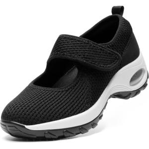 imageSTQ Womens Walking Shoes Non Slip Orthopedic Shoes Adjustable Mary Jane ShoesBlack White