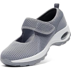 imageSTQ Womens Walking Shoes Non Slip Orthopedic Shoes Adjustable Mary Jane ShoesMedium Grey