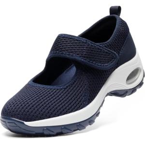 imageSTQ Womens Walking Shoes Non Slip Orthopedic Shoes Adjustable Mary Jane ShoesNavy