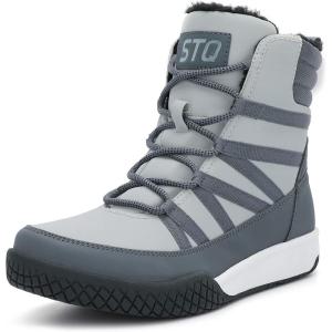 imageSTQ Womens Winter Walking Boots Zip Up Lightweight Cozy Ankle Bootie with LacesDark Grey