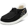 imageSTQ Womens LoafersOrthopedic Fur Lined Ultralight Boat Casual Shoes with Arth SupportBlack White