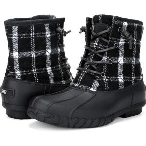 imageSTQ Duck Boots for Women Waterproof Winter Boots Quilted Snow BootsBlack Plaid