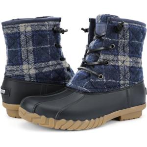 imageSTQ Duck Boots for Women Waterproof Winter Boots Quilted Snow BootsNavy BluePlaid