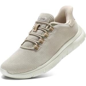 imageSTQ Slip on Sneakers Womens Walking Shoes Tennis Orthopedic Arch Support Non Resistant Lightweight Comfort Maternity Pregnant NurseTaupe