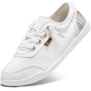 imageSTQ Women Slip On Shoeswith Orthopedic Insole Low Top Classic Fashion Canvas Sneakers  Plantar Fasciitis ShoesWhite Rainbow