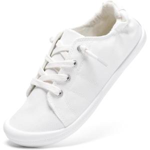 imageSTQ Women Slip On Sneakers Comfortable Casual Canvas ShoesAll White