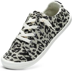 imageSTQ Women Slip On Sneakers Comfortable Casual Canvas ShoesGrey Leopard