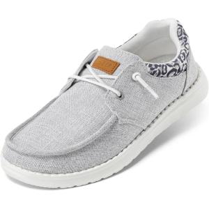 imageSTQ Womens Lace up LoafersOrthopedic Comfotable Ultralight Boat Casual Shoes with Arth SupportLight Grey