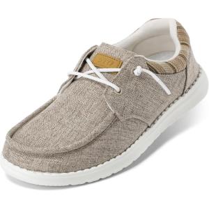 imageSTQ Womens Lace up LoafersOrthopedic Comfotable Ultralight Boat Casual Shoes with Arth SupportTaupe