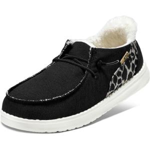 imageSTQ Womens LoafersOrthopedic Fur Lined Ultralight Boat Casual Shoes with Arth SupportBlack White