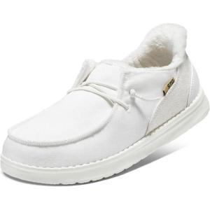 imageSTQ Womens LoafersOrthopedic Fur Lined Ultralight Boat Casual Shoes with Arth SupportCloud White