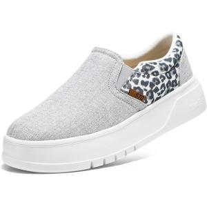 imageSTQ Womens Platform Sneakers Slip On Shoes Comfortable Business Casual Fall LoafersGrey Leopard