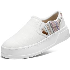 imageSTQ Womens Platform Sneakers Slip On Shoes Comfortable Business Casual Fall LoafersWhite Rainbow