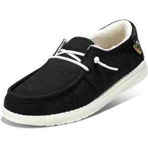 imageSTQ Womens Slip on Fur Lined LoafersOrthopedic Cozy Ultralight Boat Casual Shoes with Arth SupportClassical Bw