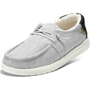 imageSTQ Womens Slip on Fur Lined LoafersOrthopedic Cozy Ultralight Boat Casual Shoes with Arth SupportLight Grey