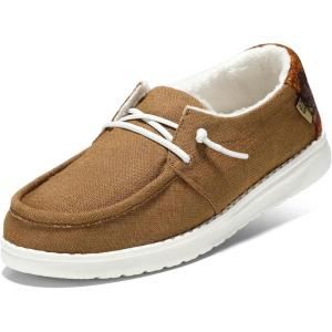 imageSTQ Womens Slip on Fur Lined LoafersOrthopedic Cozy Ultralight Boat Casual Shoes with Arth SupportOre Brown
