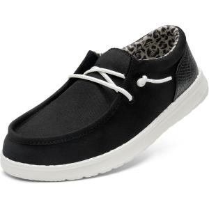 imageSTQ Womens Slip on LoafersOrthopedic Comfotable Ultralight Boat Casual Shoes with Arth SupportBlack Leopard