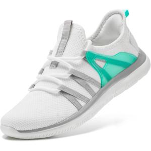 imageSTQ Womens Slip on Sneakers Breathable Tennis Arch Support Comfortable Walking Shoes Plantar Fasciitis Orthopedic Workout Gym Cross Training Athletic StandingWhite Teal