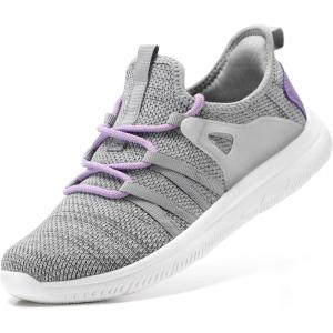 imageSTQ Womens Slip on Sneakers Breathable Tennis Arch Support Comfortable Walking Shoes Plantar Fasciitis Orthopedic Workout Gym Cross Training Athletic StandingMix Grey Purple