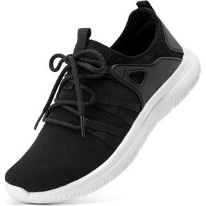 imageSTQ Womens Slip on Sneakers Breathable Tennis Arch Support Comfortable Walking Shoes Plantar Fasciitis Orthopedic Workout Gym Cross Training Athletic StandingBlack White