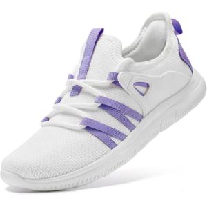 imageSTQ Womens Slip on Sneakers Breathable Tennis Arch Support Comfortable Walking Shoes Plantar Fasciitis Orthopedic Workout Gym Cross Training Athletic StandingWhite Purple