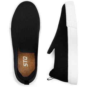 imageSTQ Womens Wide Toe Box Barefoot Shoes Knit Casual Slip on Shoes for SummerBlack White